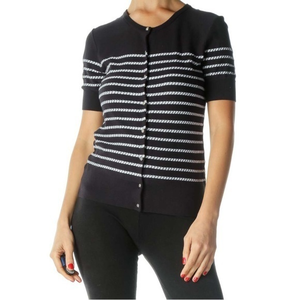 Ann Taylor Women’s M Short‎ Sleeve Nautical button down sweater Black and White